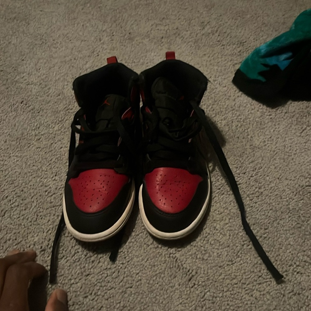Red and black Jordans boys 2.5